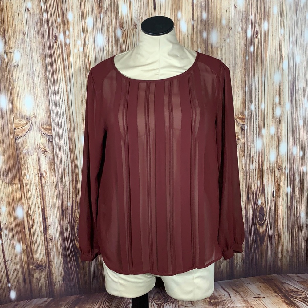 Loft Dark Sheer Pleated Top MP Petite